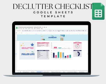 Declutter checklist, Declutter Spreadsheet, Decluttering planner Google Sheets,