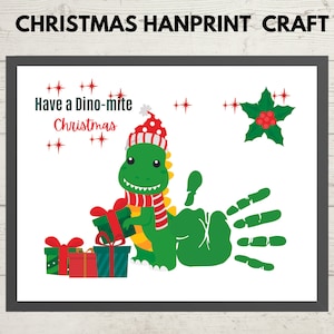 Christmas Dinosaur Handprint craft printable Keepsake, Christmas handprint or footprint Art activity for kids