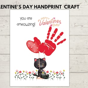 Cute cat Valentine handprint, valentines day craft printable, preschool, daycare kitten valentines Day craft
