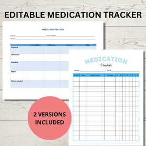 Medication tracker fillable, editable medication log, medicine tracker printable, medication chart, supplement tracker  instant download