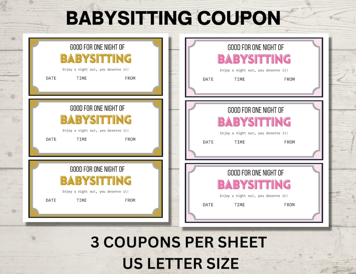 Babysitting Coupon Template, Editable Gift Voucher, Printable Babysitting Coupon Template, Editable Gift Voucher, Printable