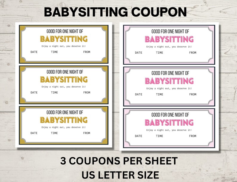 Babysitting Coupon Template Editable Gift Voucher Printable Etsy