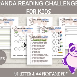 Reading Journal for Kids Panda Theme  Reading Tracker, Book report Reading list Reading Challenge Tracker, Reading Chart printable PDF