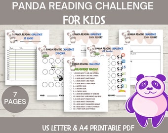 Lesejournal für Kinder Panda Theme Reading Tracker, Buchbericht Leseliste Reading Challenge Tracker, Reading Chart printable PDF