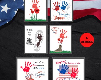 Veterans day handprint art bundle, Thank you veteran handprint craft, Veterans keepsake craft patriotic decor printable art instant download