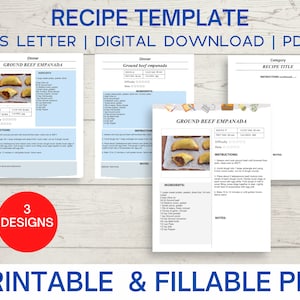 Recipe template, recipe book template, editable recipe template, recipe card template printable, cookbook template pdf instant download
