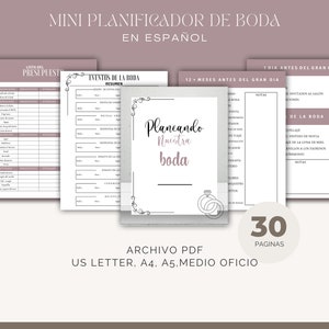 Mini Planificador de bodas a imprimir, Agenda de bodas descargable, Organizador de bodas, Wedding Planner , Planner, Agenda Nupcial, ESPAÑOL