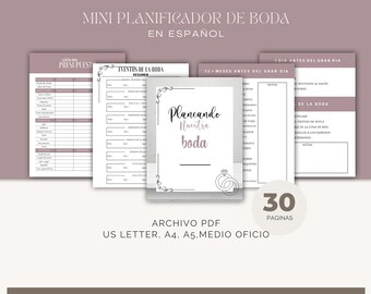 Mini Planificador de bodas a imprimir, Agenda de bodas descargable, Organizador de bodas, Wedding Planner , Planner, Agenda Nupcial, ESPAÑOL