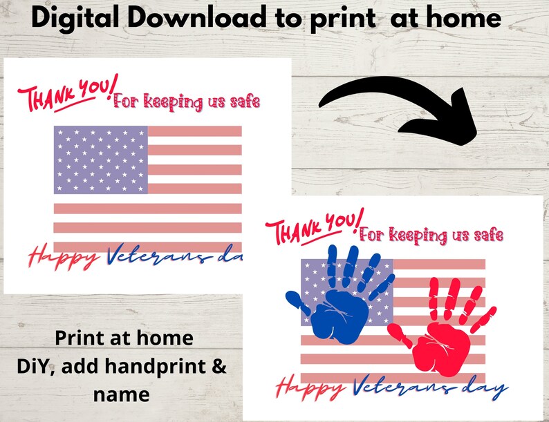 Veterans Day Handprint Art, Thank You Veteran Handprint Craft, Veterans ...