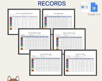 Breeder forms, Dog breeder records, Dog breeder charts, whelping chart, Dog breeder forms, puppy breeder logs  editable forms