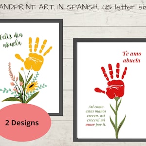Arte con huellas de manos del día de las madres, regalo para abuela en español, ramo de flores, regalo imprimible para abuela de nietos en español