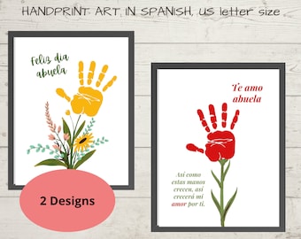 Muttertag Handabdruck Kunst, Geschenk für Abuela auf Spanisch, Blumen Blumenstrauß Druckbares Geschenk für Oma von Enkelkinder auf Spanisch
