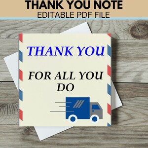 Travailleur postal modifiable notes de remerciement Étiquette postale Travailleur postal national Étiquette de remerciement Cadeau postal imprimable personnalisé Merci pour