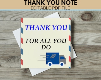 Postal worker editable thank you notes Postal Tag National Postal Worker Thank You Tag Personalized  Printable Postal gift Thank You for