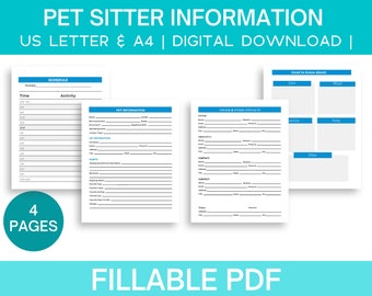 Pet Sitter Information Sheet for Dog Owners | Printable Instructions & Emergency Info for Pet Sitters | Dog Care Checklist