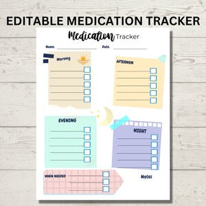 Medication tracker Medication List and Medication Log, Medication Organizer. Medication Chart. Supplement Tracker. Pill Tracker fillable