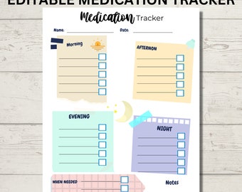 Medication tracker Medication List and Medication Log, Medication Organizer. Medication Chart. Supplement Tracker. Pill Tracker fillable