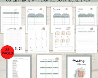 Reading journal printable, book review journal template, reading planner editable