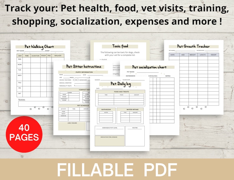 Pet planner printable and editable, puppy planner, pet care planner, pet care binder printable instant download image 2