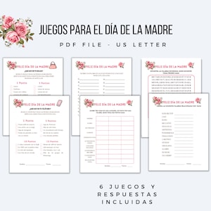 Paquete de juegos del día de la madre en español, juegos del día de la madre en español imprimibles
