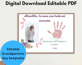 Día de los Abuelos Huella de la mano de la abuela Arte fotográfico de la huella de la mano de la abuela en español Arte de recuerdo del Día de las Madres, Imprimible del Día de las Madres, Regalos para la abuela