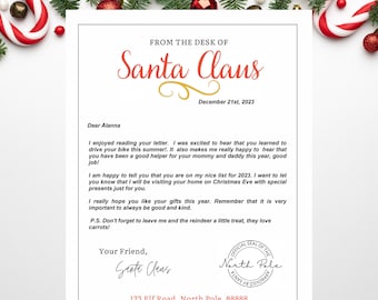 Letter from santa, Editable letter from Santa Claus, Personalized Santa Claus letter, editable letter, instant download