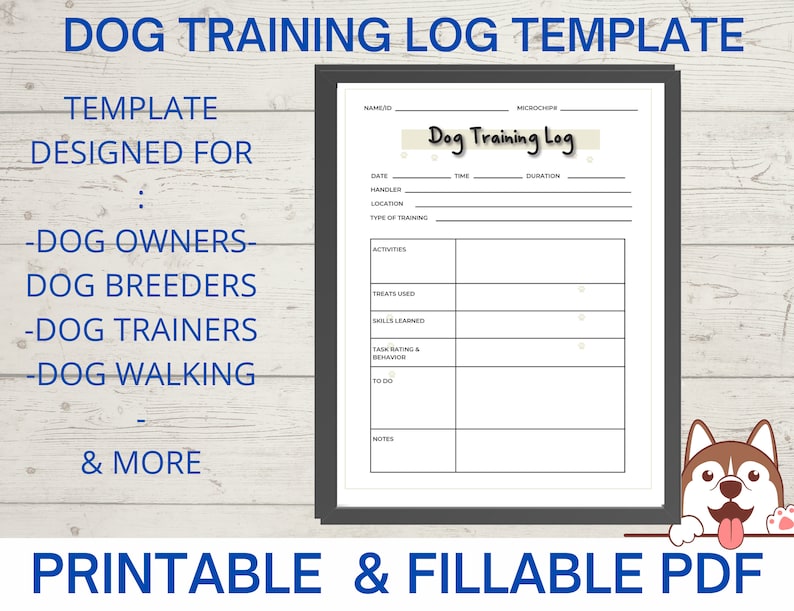 Dog Training Log Printable, Dog Training Journal, Puppy Training Log