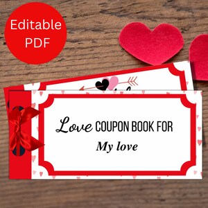 Love Coupon Book, Printable Coupons for him or her, Valentine&#39;s day love coupon book editable