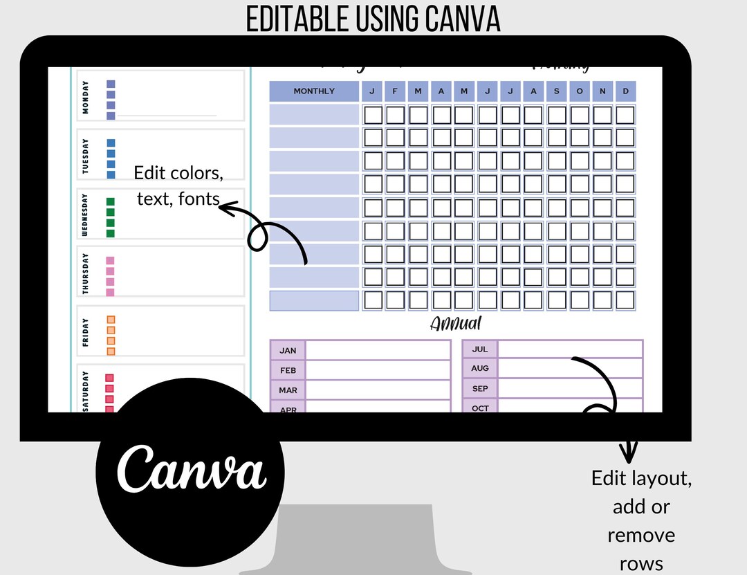 Cleanathon Template Cleaning Tracker Yearly Editable CANVA TEMPLATE Includes Daily, Weekly ...