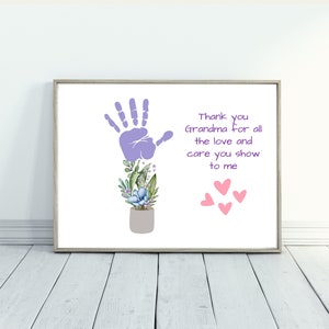 Fête des Mères Fleur Handprint Art, Je t’aime grand-mère cadeau imprimable, Préscolaire, Garderie Handprint Craft Imprimable