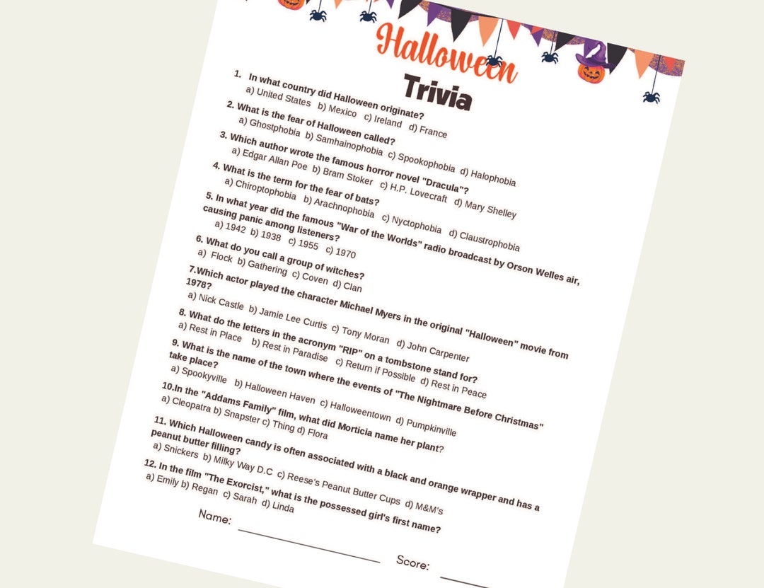 Halloween Trivia for Adults, Family Halloween Trivia Game Etsy