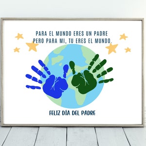 Arte de impressão manual do dia dos pais, presente para o pai em espanhol, Você é meu mundo Presente para impressão de crianças para o pai em espanhol