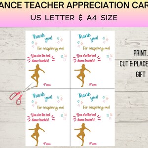 Dance Teacher Gift Printable, Teacher Appreciation Gift for Dance ...