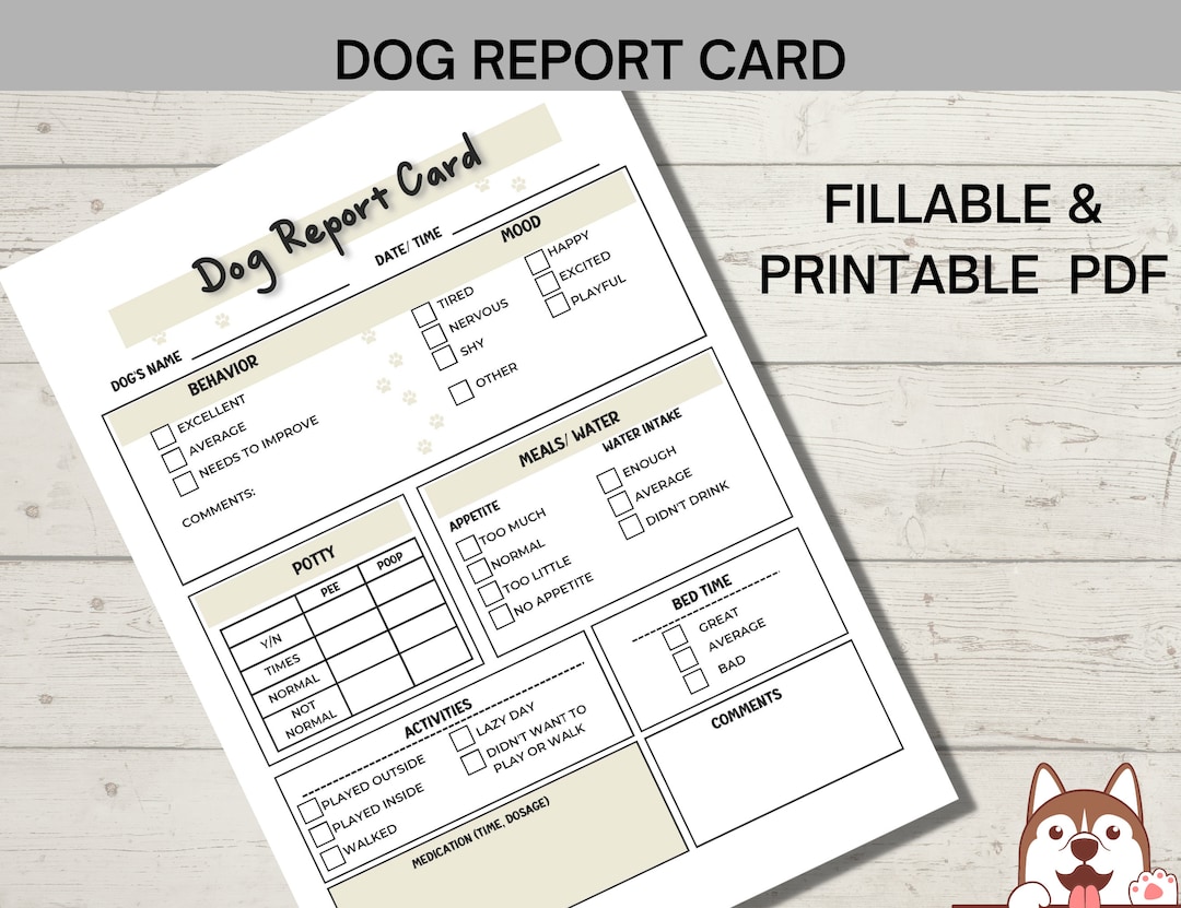 Dog Report Card, Dog Boarding Report Card, Pet Sitter Report Printable