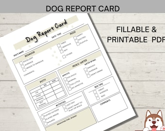 Plantilla de tarjeta de informe canino: PDF rellenable para cuidadores, alojamientos y peluqueros de mascotas. Descarga instantánea.