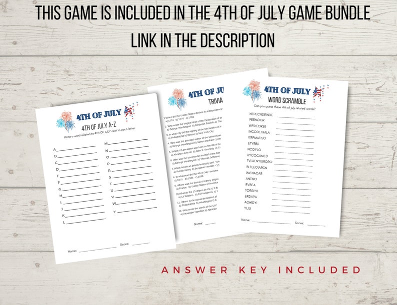 4th of July Trivia Game Printable, Party or School Fourth of July ...