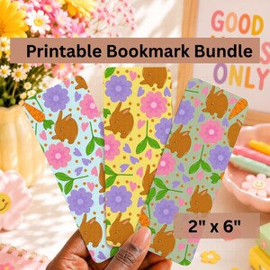 Printable Bunny Rabbit Floral Digital Bookmark Seamless Pattern PDF Bundle for Book Lover Rabbit Book Markers for Adults Kids Reading Gift