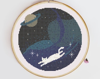 Galaxy Cat Cross Stitch Pattern - Digital PDF Download