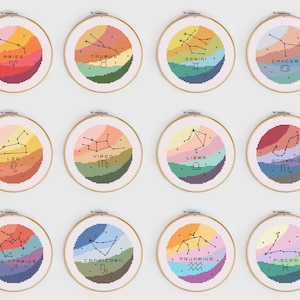 Twelve Zodiac Constellations Cross Stitch Pattern Bundle - Digital PDF Download