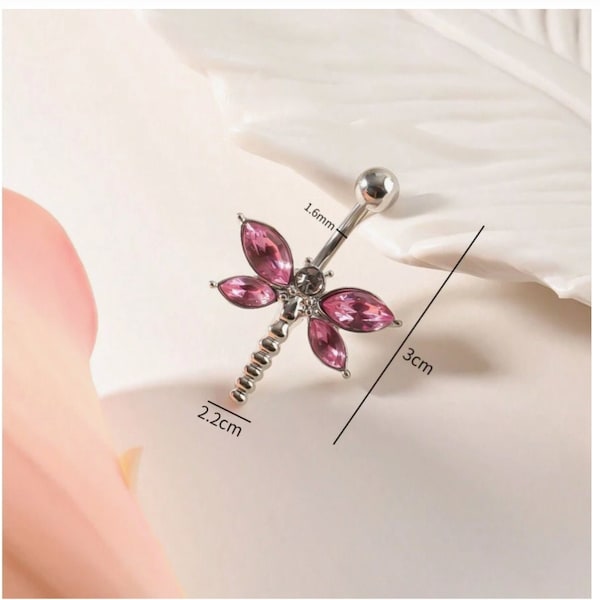 Belly Bar zircon 316L surgical steel Bow Shape Body jewellery Navel Bar belly Button Ring pink butterfly dangly cherry Belly Bar