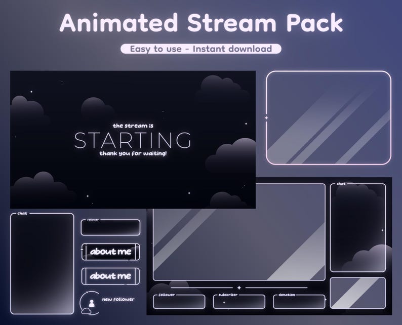 Cute Minimal Animated Twitch Overlay Stream Package W/ Panels, Labels ...