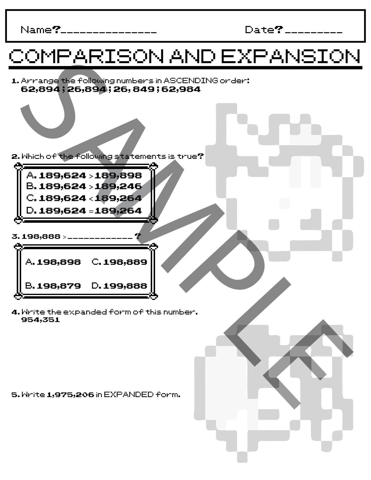 poke worksheets 4th grade math comparison and expansion etsy