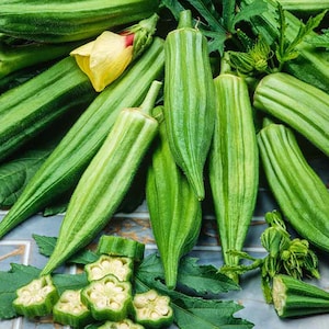 60 Seeds – Cowhorn Okra Seeds – Heirloom Variety – Long Curved Pods – Heat Tolerant – High Yield – Southern Garden Favorite – Easy to Grow