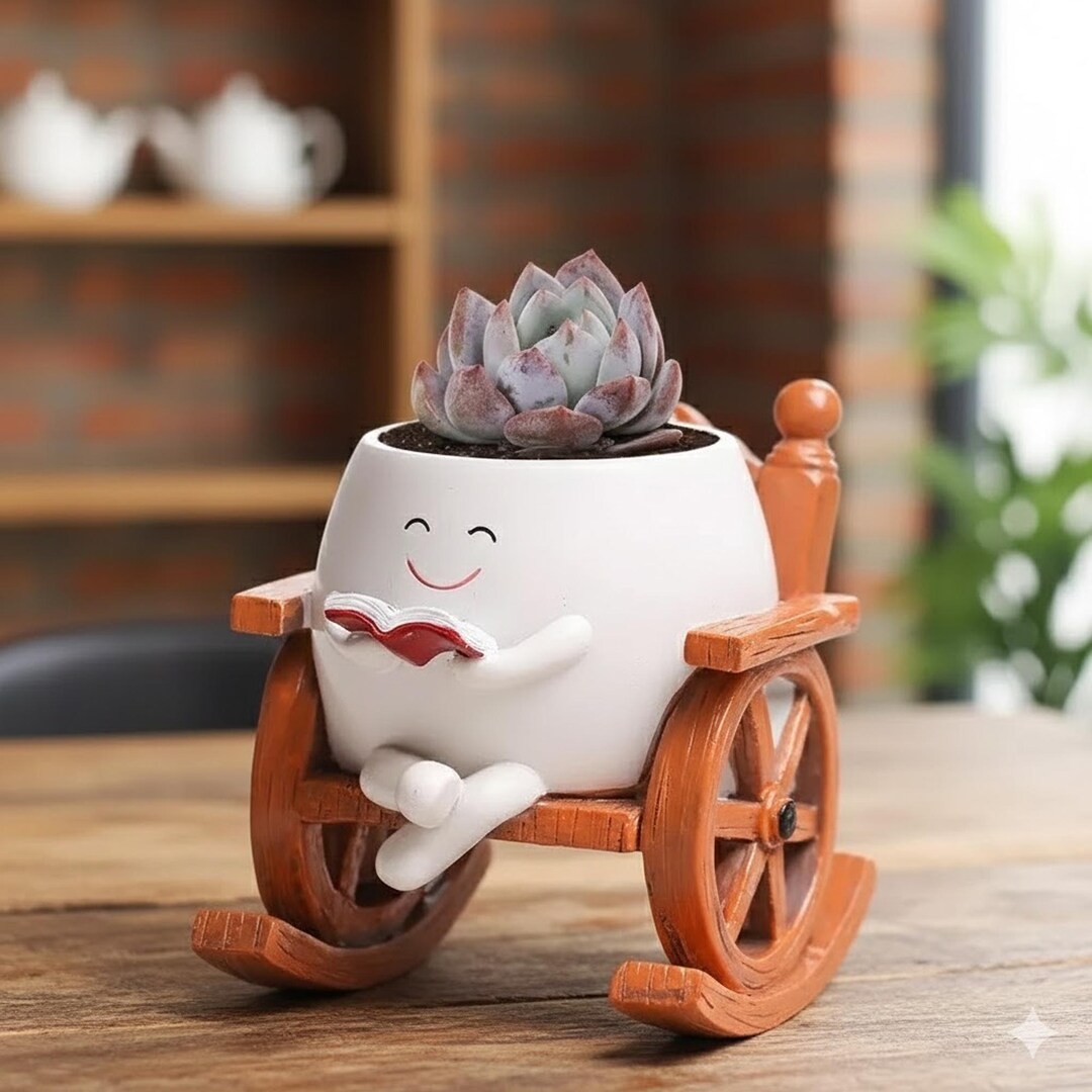 Smile Face Resin Rocking Chair Reading Planter Cute Succulent Pot - Etsy