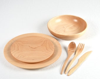 Complete Maple Wood Dinnerware Set