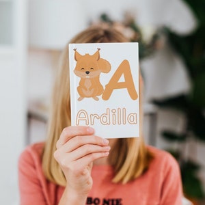 Tarjetas didácticas del alfabeto español imprimibles / Alfabeto animal español / Póster de pared español del aula de educación en el hogar / Descarga instantánea