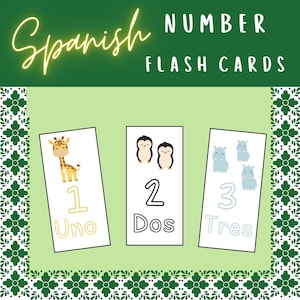 Cute Spanish Numbers Animal Flash Cards,Digital Printable Classroom Homeschool Classroom,Vertical Spanish Language cards,uno-diez,one to ten