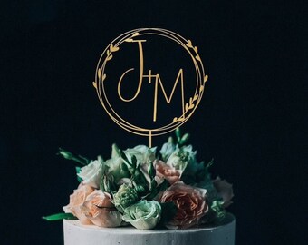 Gold monogram wedding cake topper Personalized,Custom initials cake topper,Mr and Mrs cake topper, Anniversary Baptism cake topper
