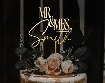Gold Silver Wedding Cake Topper for Wedding Mr and Mrs Custom Cake Topper Personalized Rustic Cake Topper