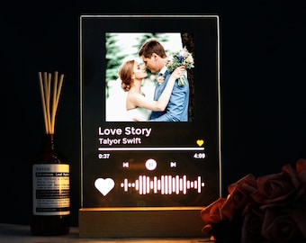 Custom Photo Music Plaque, Personalized Photo Frame, Album Cover Song Plaque, Music Night Light, Photo Name Night Lamp, Couples Wedding Gift